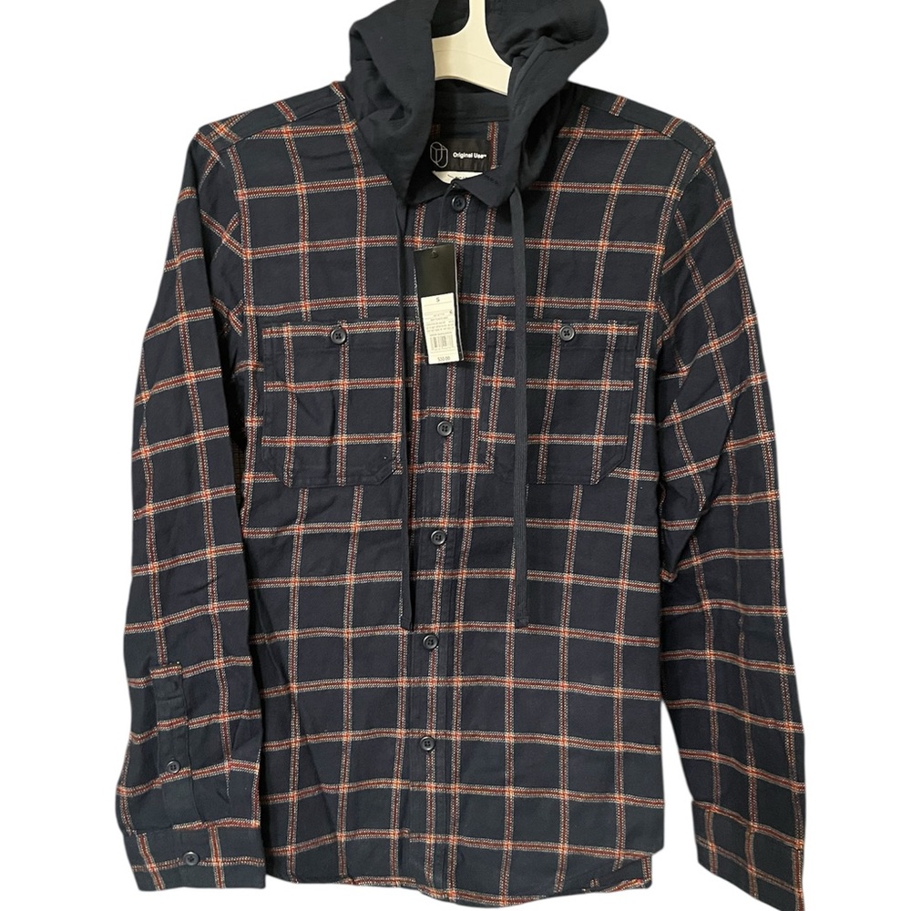 Original Use Dark Checkered Hooded Shirt